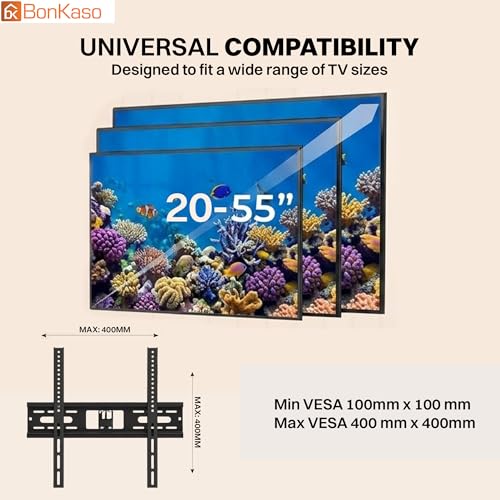 Image of BonKaso Heavy Duty Full Motion TV Wall Mount Bracket for 20 to 55 Inch LED /LCD /OLED TVs | Dual Arm Articulating, Swivel & Tilt Adjustable TV Wall Stand | Supports Up to 35kg | Black | Pack of 1