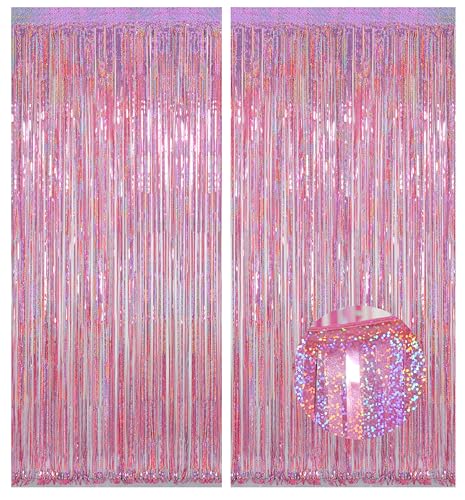 Cortinas decorativas metálicas rosa 3.28x8.2 ft, 2 unidades miniatura 1
