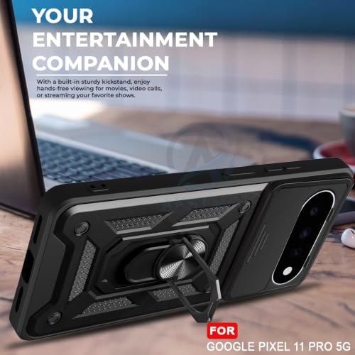 Image of AESTMO Tough Armor Google Pixel 11 Pro Bumper Back Case Cover | Ring Holder & Sliding Camera Shield Cover | 360 Degree Protection Back Case Cover for Google Pixel 11 Pro (Black)
