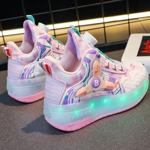 Roller Skate Shoes USB Recharge 7 Colour LED, Automatic Retrectable Technical Skateboarding Skates for Kids Light Up Roller Shoes Sneakers Pink Blue for Girls Boys Birthday Gift3