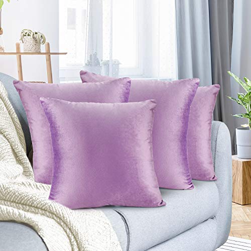 Nestl Throw Pillow Covers, Cozy Velvet Decorative Outdoor Pillow Covers 16x16 Inches, Soft Solid Cushion Covers for Sofa, Bed and Car, Set of 4 - Lavender