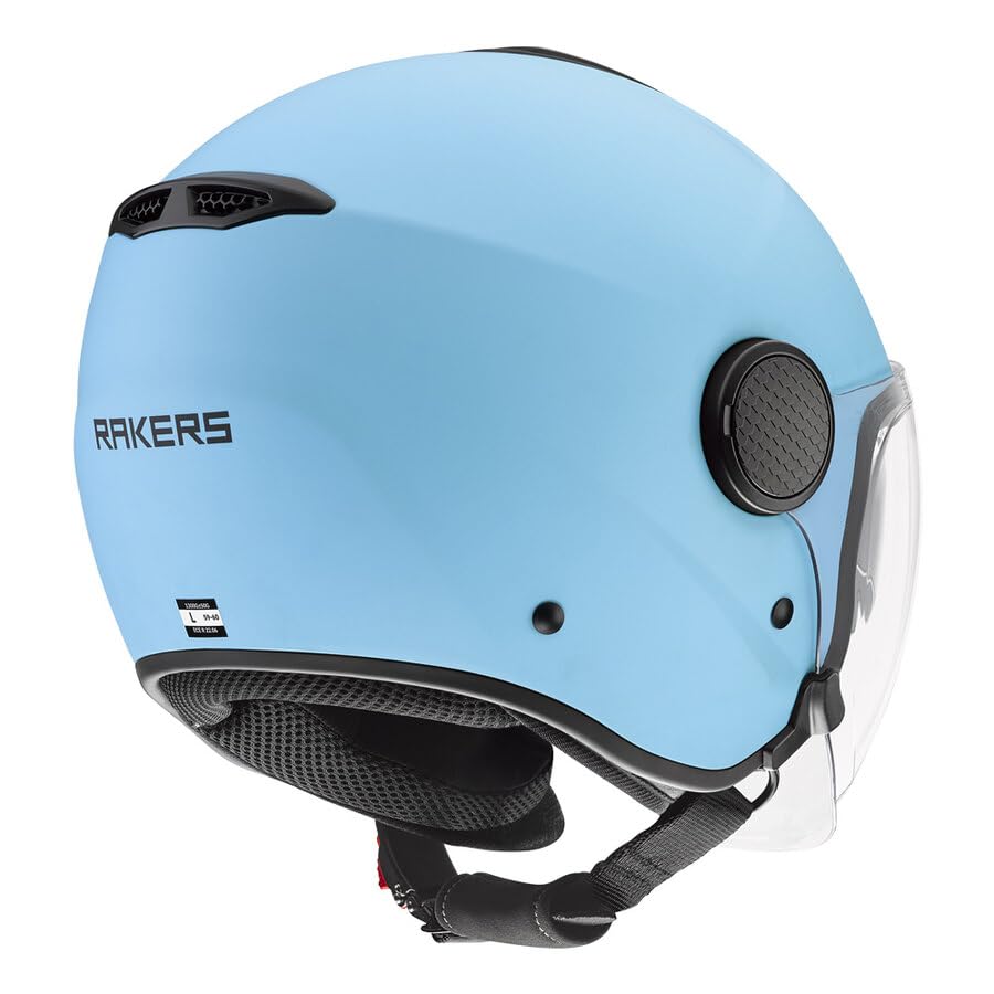 Casco Moto Jet Metro Celeste Opaco con Visierino Solare – Omologazione ECE 22.06, Calotta in Policarbonato, Ventilazione Doppia, Interni Lavabili