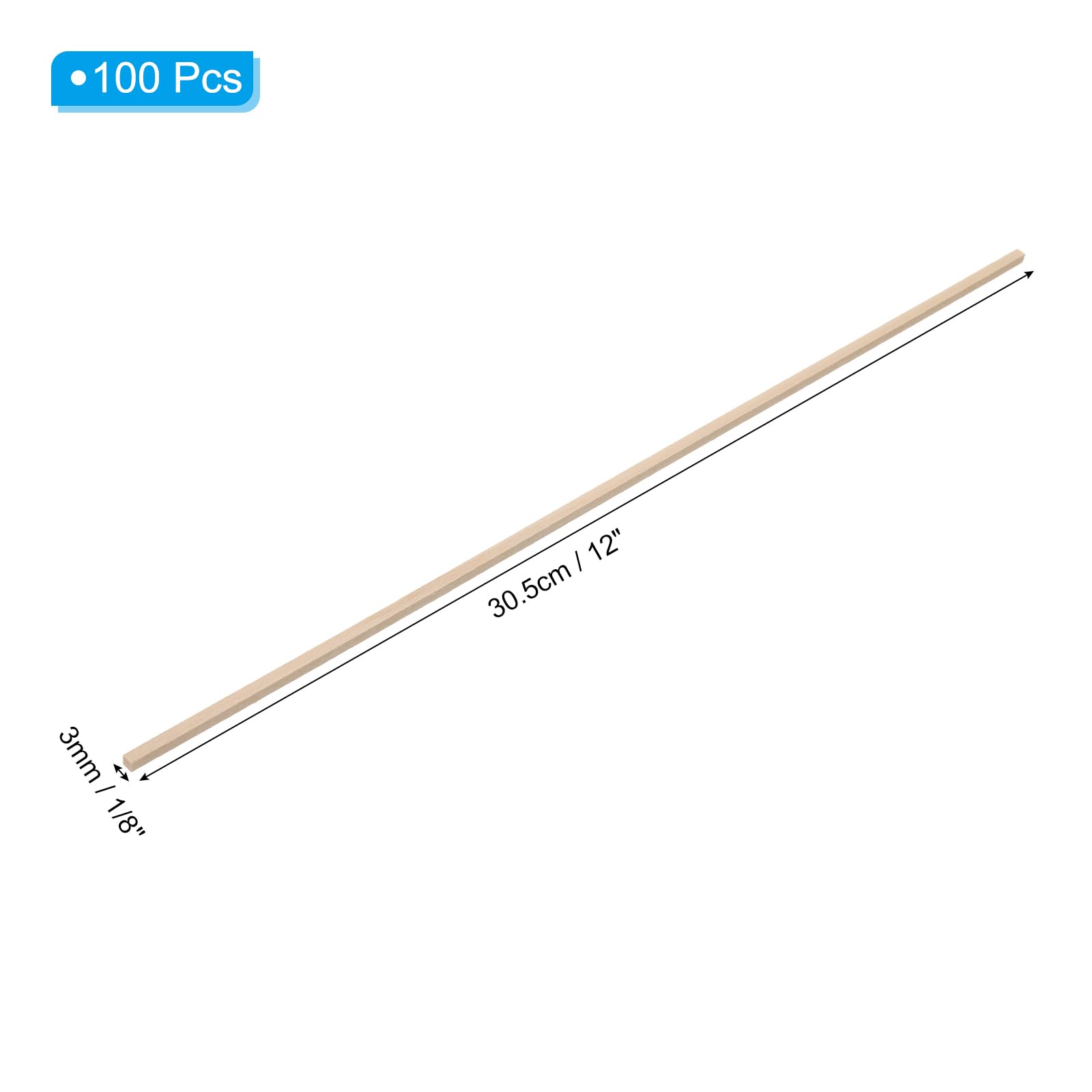 PATIKIL 1/8 Inch Dowel Rods Wood Sticks, 100 Pcs 12 Inch Long Square Wooden Dowels Unfinished Hardwood Sticks for Craft DIY Supplies - Image 2