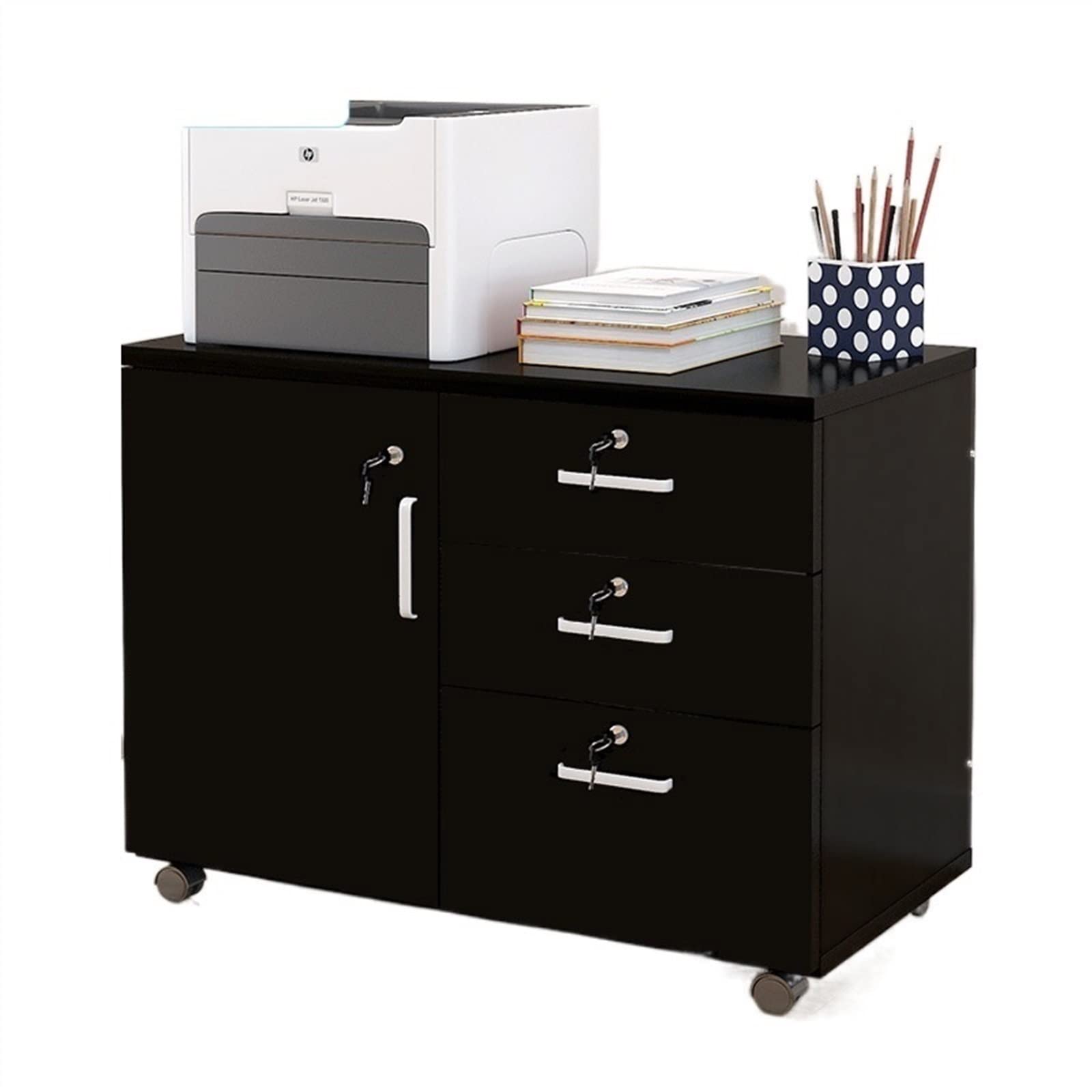 Aioneer Grau Mobile Wooden Storage Cabinet With 3 Drawers & Door Office Document Organizer Thick Wood File Cabinet For Home & Office Durable Filing Storage Solution