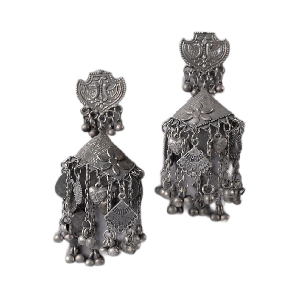Dulcett India | Ethnic Style |Black Oxidised Earrings | German Silver | Black Metal Polish Designer Earring With Triangular Jhumka for Girls & Women (B09WHM1RH3) Amazon Price History, Amazon Price Tracker