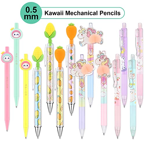 Geyee 40 Pack 0.5 Mm 0.7 Mm 0.9 Mm Mixed Cute Mechanical Pencils Cartoon Cool Pencils Kawaii Pencil Pastel Color Cute Pencils For School Office Kids Drawing Writing Supplies, Some With Top Erasers #TOP2