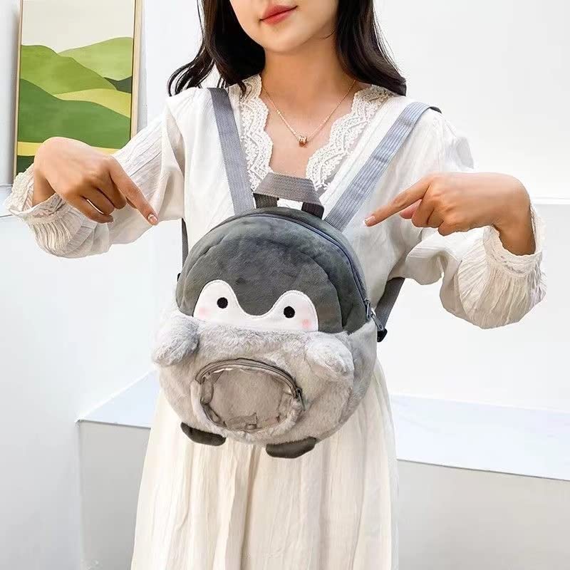 Kawaii Plush Penguin Small Fuzzy Purse Backpack Fluffy Cozy Mini Bag Japanese Cute Pendant Teen Girl Boy School Bag (Grey)4