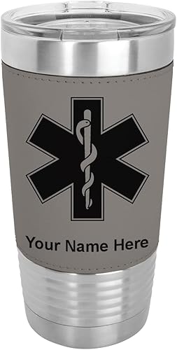 LaserGram 20oz Vacuum Insulated Tumbler Mug Star of Life Personalized Engraving Included Faux Leather Gray