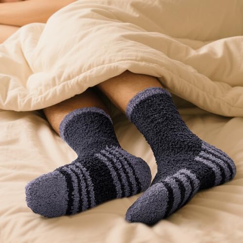 Men's Fuzzy Socks Cozy Fluffy Sleep Bed Socks Winter Warm Slipper Socks for Men Size 6-14, 5 Pairs/Pack4
