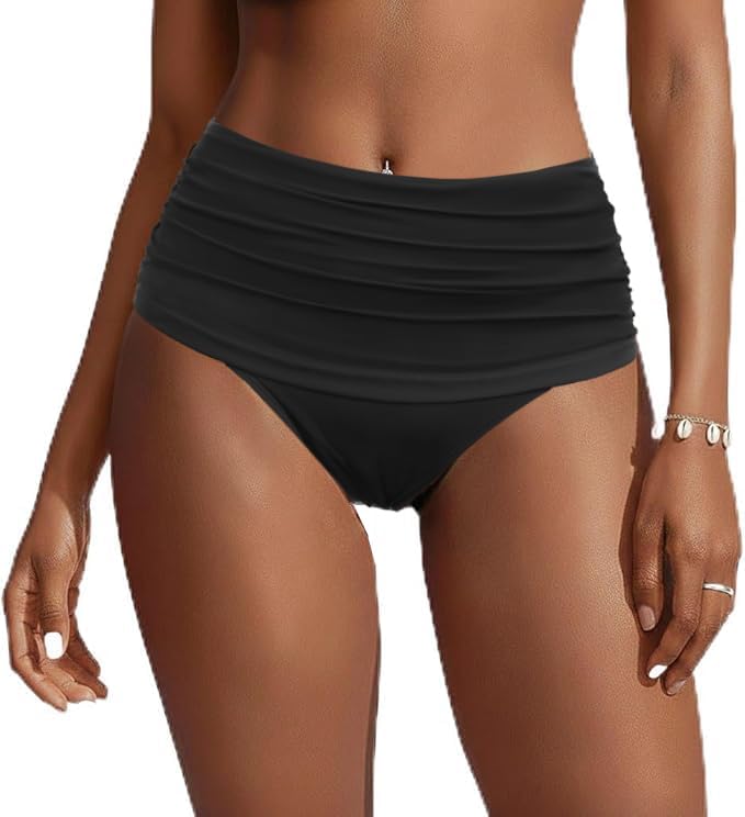 Zmart Women High Waisted Bikini Bottoms - Full Coverage Swim Bottom Ruched Tummy Control Bathing Suit Swimsuit 2025