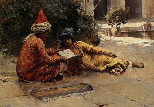 Peinture Deux Arabes lisant pour décoration salon et bureau élégant