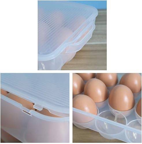 Miniatura 4 de Teyyvn Paquete de 2 contenedores de plástico transparente para almacenamiento de huevos con tapa, almacena 18 huevos, F