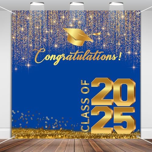 Class Of 2025 Graduation Backdrop - Black & Gold Glitter Photo Booth Background 10x7ft