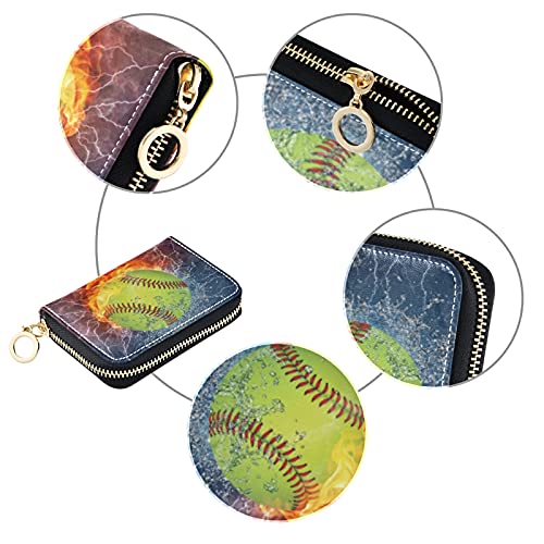 OTVEE Softball Credit Card Holder RFID Wallet, Softball Print Small Card Holder Wallet for Women Men Girl Ladies3