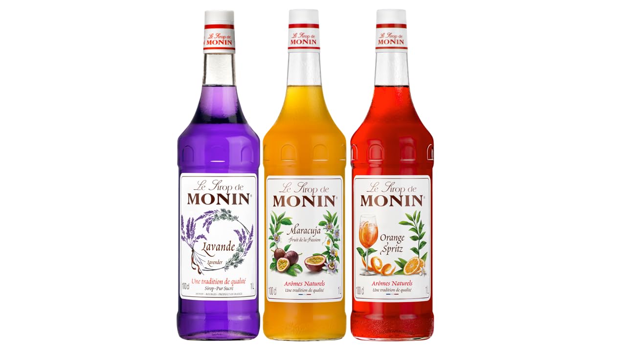 Monin Sirup Cocktail & Aperitif Set (3 x 1,0 l) - Orange, Passion, Lavendel