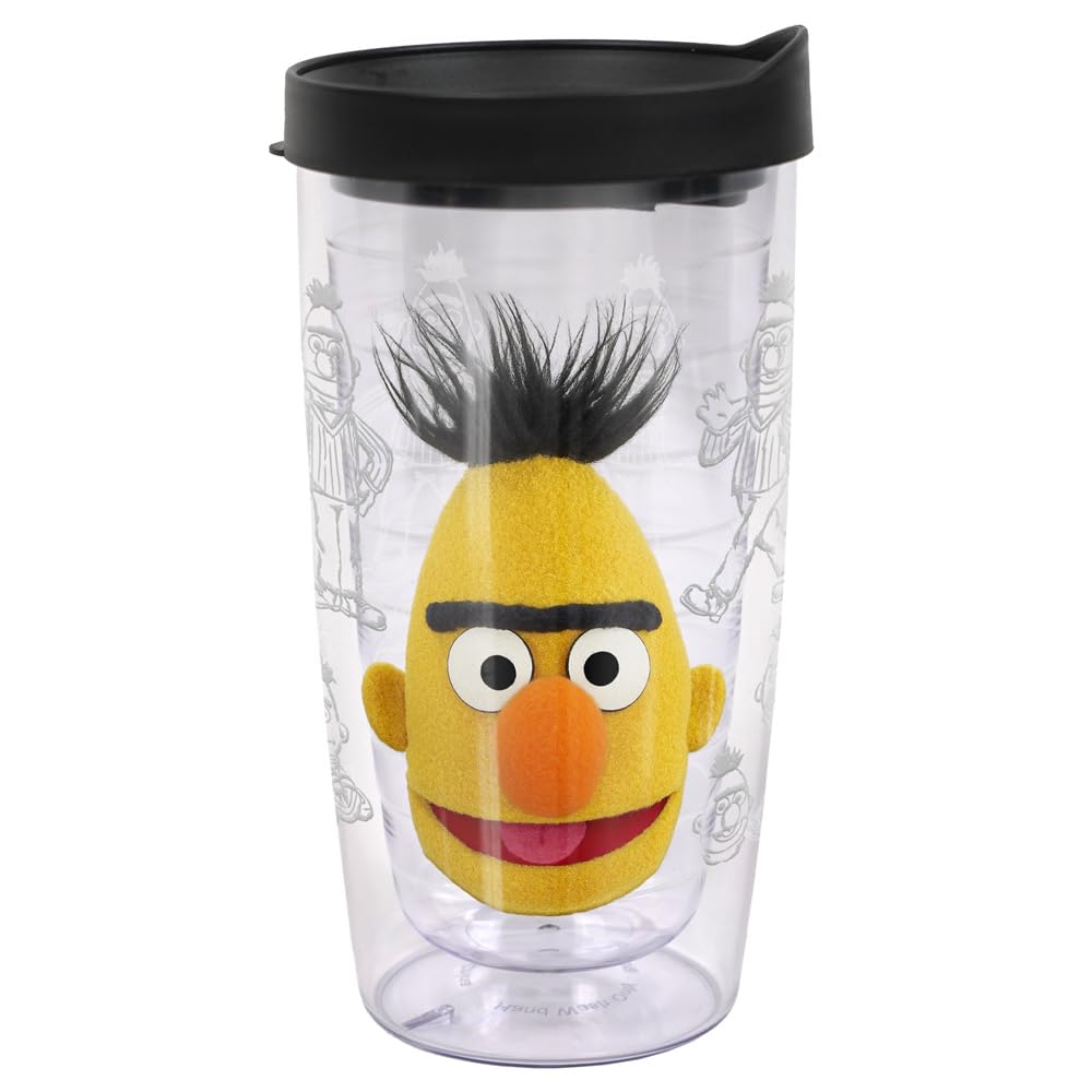 Sesame Street Big Bert Double-Walled Plastic Travel Tumbler Keeps Drinks Hot & Cold, 16oz.