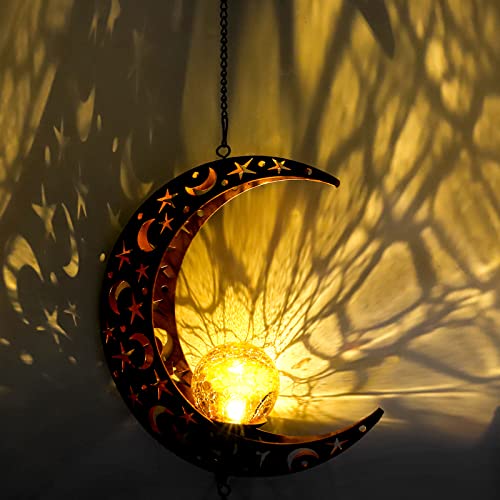 Famiry Moon Crackle Glass Ball Solar Wind Chimes Decor For Outside Outdoor Patio, Unique Gifts For Mom Women Grandma Christmas Light(43" Metal Chimes) #TOP1