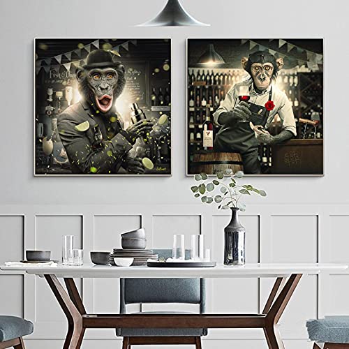 Peinture moderne Animal Singe au bar pour créer une ambiance bistrot chic dans votre salon