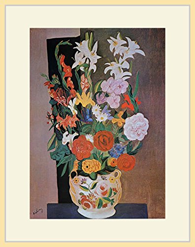 版画　タテ　特寸法　花と花瓶　額装仕上げ品 Amazon.co.jp: ArtDirect ガラス花瓶に入った花と静物画 (1650