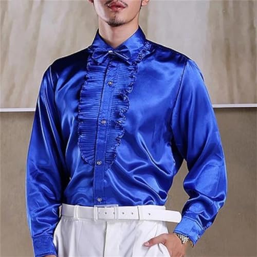 Men's Sequin Tuxedo Shirt Long Sleeve Solid Lapel Ruffled Casual Wedding Stage Dress Shirts2