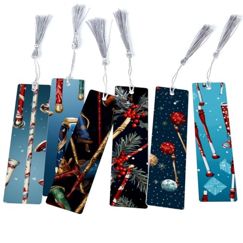 6 marque-pages canne de Noël avec pompons pour livre et lecture
