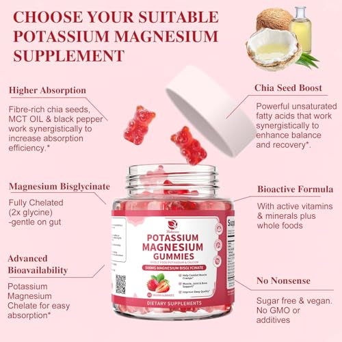 Image of (2 Pack) Magnesium Potassium Supplement Gummies - New Formula Calm Magnesium Bisglycinate Gummies & Plant Potassium Plus Chia Seeds, B6, D3, K2 & Calcium for Sleep, Leg Cramps & Muscle -Vegan,60 Count