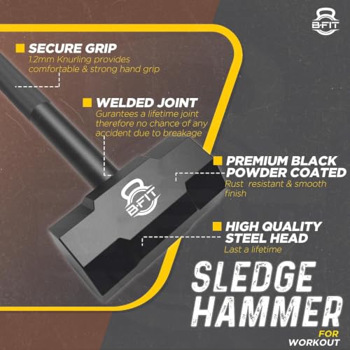 Image of B Fit Steel Sledge Hammer /ClubBells /Mac Bell for Strength Training, Support Full Body, Muscles, Shoulder, Grips & Forearms Workouts, Stretching (Hammer, 35 Kg)