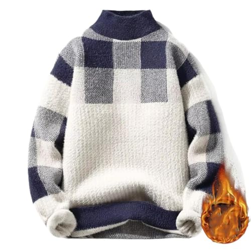 Winter Autumn Men Mink Velvet Plaid Pattern Casual Loose Warm Sweater