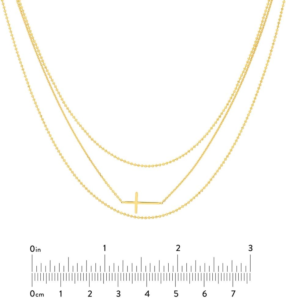 JewelryWeb 14k Yellow Gold Triple Strand Religious Faith Cross Element Adjustable Necklace 18 Inch Strand Necklace for Women