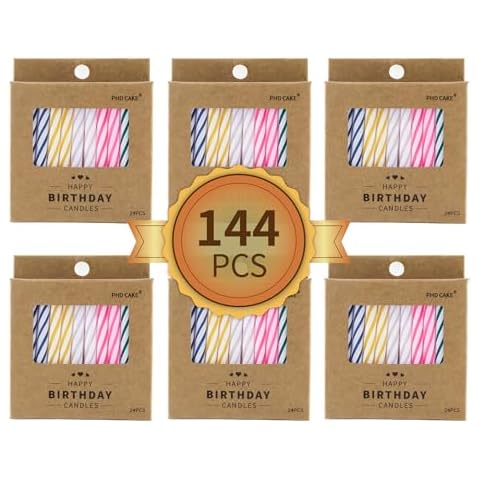 PHD CAKE 144-Count Multicolored Spiral Birthday Candle, Birthday Candles for Cake, Cupcake Candles, Party Celebration Cover