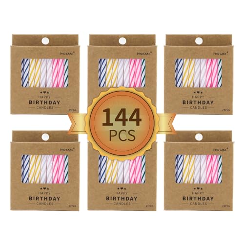PHD CAKE 144-Count Multicolored Spiral Birthday Candle, Birthday Candles for Cake, Cupcake Candles, Party Celebration