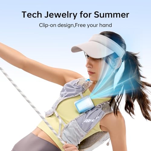 Image of JISULIFE Portable Neck Fan Life5, 100 Speed 40000RPM Cooling, Mini Personal Handheld Wearable Waist Fan, 16H 4500mAh Battery with LED Display, Ultra-Lightweight in Outdoor, Travel, Jobsite Gifts- Blue