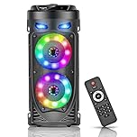 BabYoung Portable Bluetooth Speaker, 30W Wireless Speaker with Double 4'' Full range Stereo Sound, Mixed Color LED Lights, Remote, Supports EQ, TWS, USB, TF, AUX, Loud for Travel, Home, Party(1 Pcs)