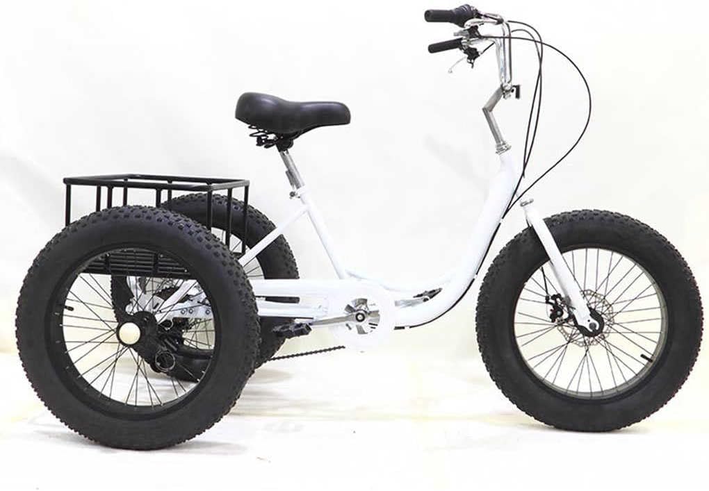 20-Inch Adult Tricycle with Snow Tires, 7-Speed 3-Wheel Bike with Rear Cargo Basket, Adjustable Seat, and Dual Disc Brakes for Adults and Seniors