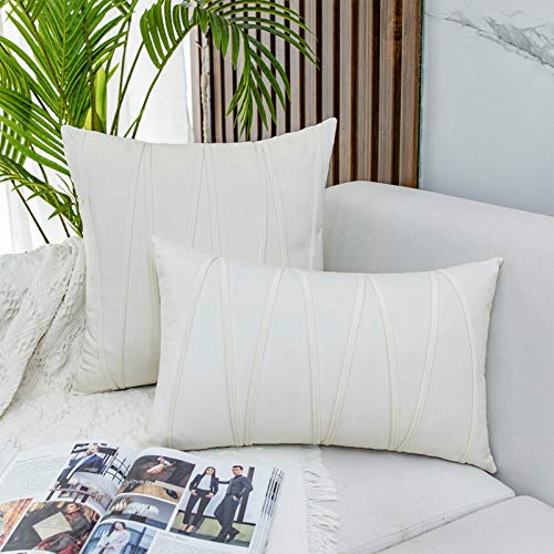 Capa de almofada decorativa de veludo com listras de veludo, pacote com 2 capas de almofada para sof