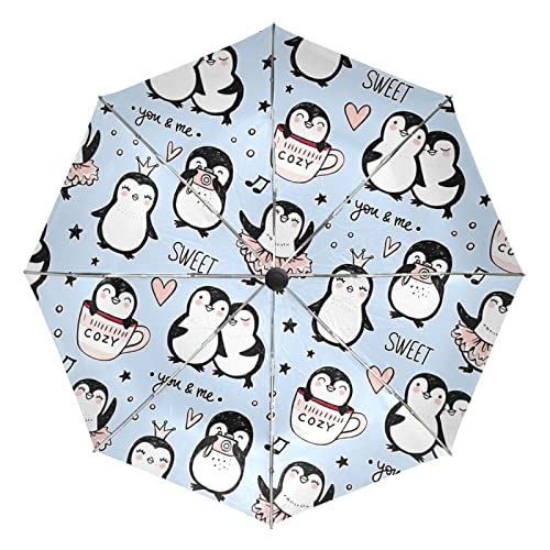 Parapluie Pliant Automatique Pingouin - Modèle Compact Coupe-Vent et Ultra-Léger pour Homme et Femme