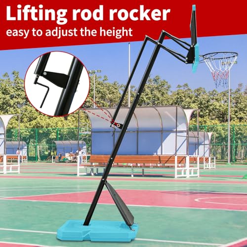 AOKUNG Youth Height Adjustable 7.4 to 10 ft Basket 44 inch Backboard Portable Basketball Target System with Stable Base and Wheels for Indoor and Outdoor, All Weather
