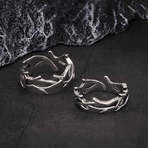 925 Sterling Silver Irregular Crown of Thorns Ring for Men Women Adjustable Branch Ring Gothic Jewelry3