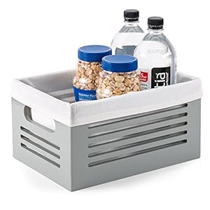 Creative Scents Wooden Storage Box – Decorative Closet, Cabinet and Shelf Basket Organizer Lined with Machine Washable Soft Linen Fabric – Grey, Small
