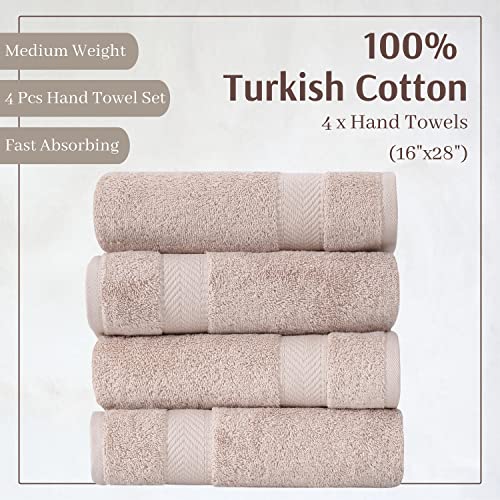 Textilom 100% Turkish Cotton 4 Pcs Hand Towel Set, Luxury Hand Towels For Bathroom, Soft & Absorbent Bathroom Hand Towels Set (16 X 28 Inches)- Beige #TOP1