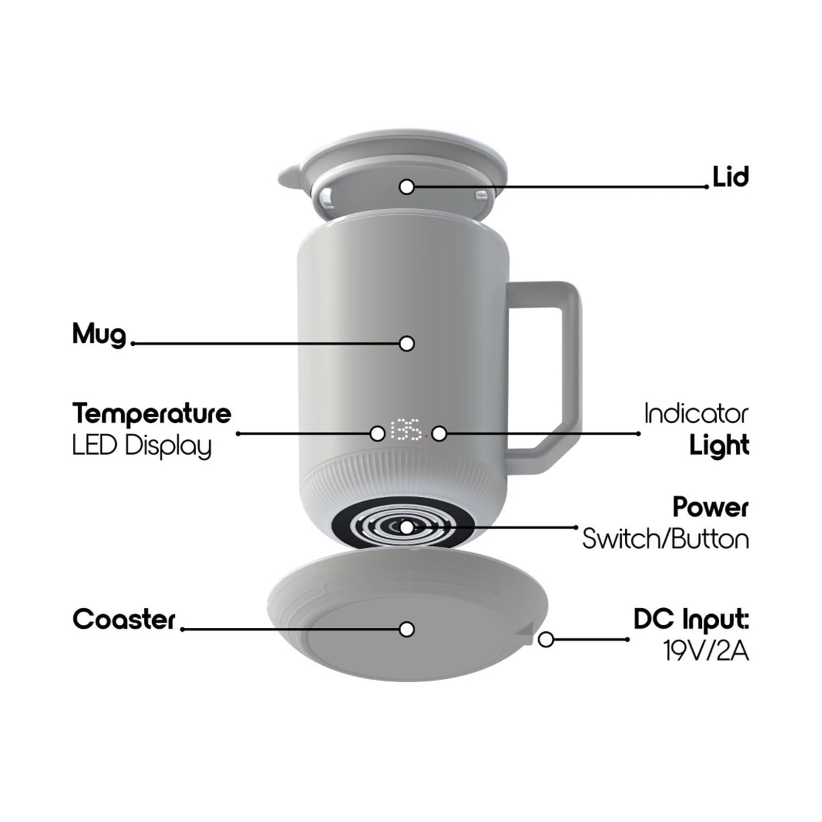 Tasses Dessous de Verre Intelligent avec capteur de gravité for Chauffe-Tasse à café - Tasse à café Auto-chauffante en Acier Inoxydable de 12 oz avec Couvercle Tasse à café(Noir)
