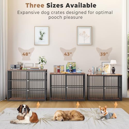 Lyromix 43'' XL Dog Crate Furniture with 3 Doors for Medium to Large Dogs | Wooden Kennel End Table, Heavy Duty Indoor Cage for Golden Retriever Labrador, Multiple Units Can be Combined, Rustic Brown - Image 6