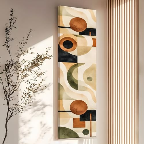 Image of Boho Geometric Stretched Canvas Wall Art Painting for Living Room, Mid Century Bauhaus Canvas Wall Decor For Livingroom, Bedroom, Office, Hallway's, Hotel 12x46 Inch