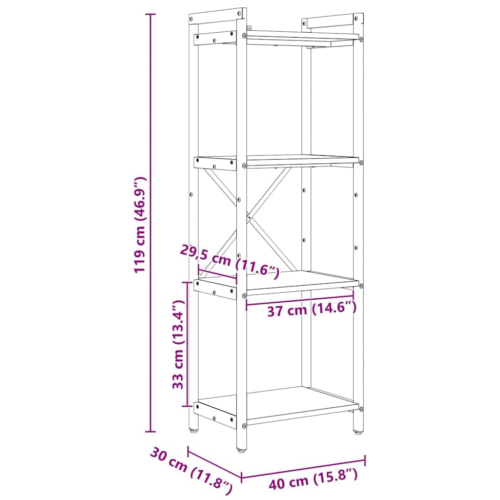 vidaXL Estante de Libros Roble Artesanal 40 x 30 x 119 cm, Estantería Industrial Moderna, Unidad de Almacenamiento Resistente, Organizador en Niveles para Sala y Oficina