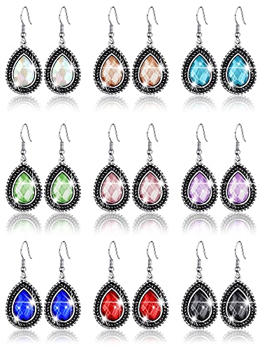MTLEE 9 Pairs Boho Dangle Earrings Set Pearl Drop Crystal Earrings for Women Teardrop Earrings Rainbow Earrings