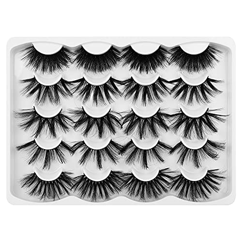 False Eyelashes 25mm Dramatic Long Faux Mink Lashes Pack 5 Styles Big Lashes 10 Pairs Soft Handmade Reusable Fake Eyelashes Pack by Pawotence