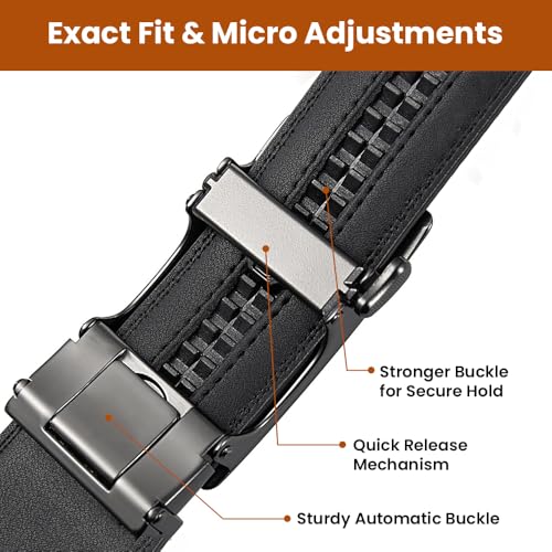 Automatic Buckle Cowskin Fashionable Leather Belt For Men's Easy to Fit, Luxury Designer No-Hole Ratchet Style Belt3