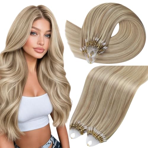 Moresoo Micro Loop Hair Extensions Human Hair, Golden Beige Blonde, 22 Inch