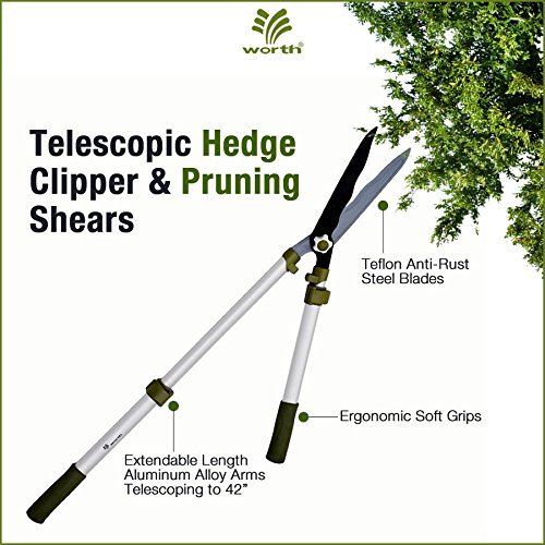Worth Garden Telescopic Hedge Shear, Extendable Long Reach Clipper