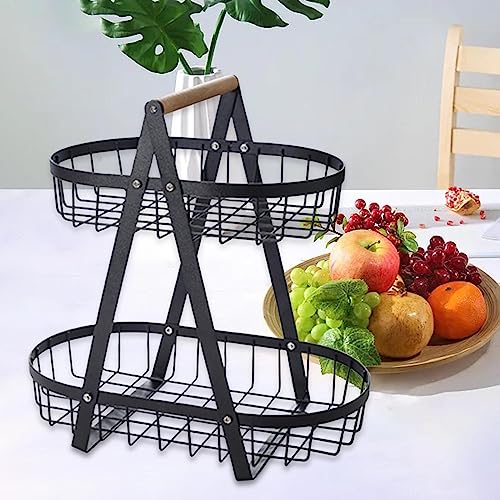 Frutero de alambre negro con madera para decorar cocinas modernas 4